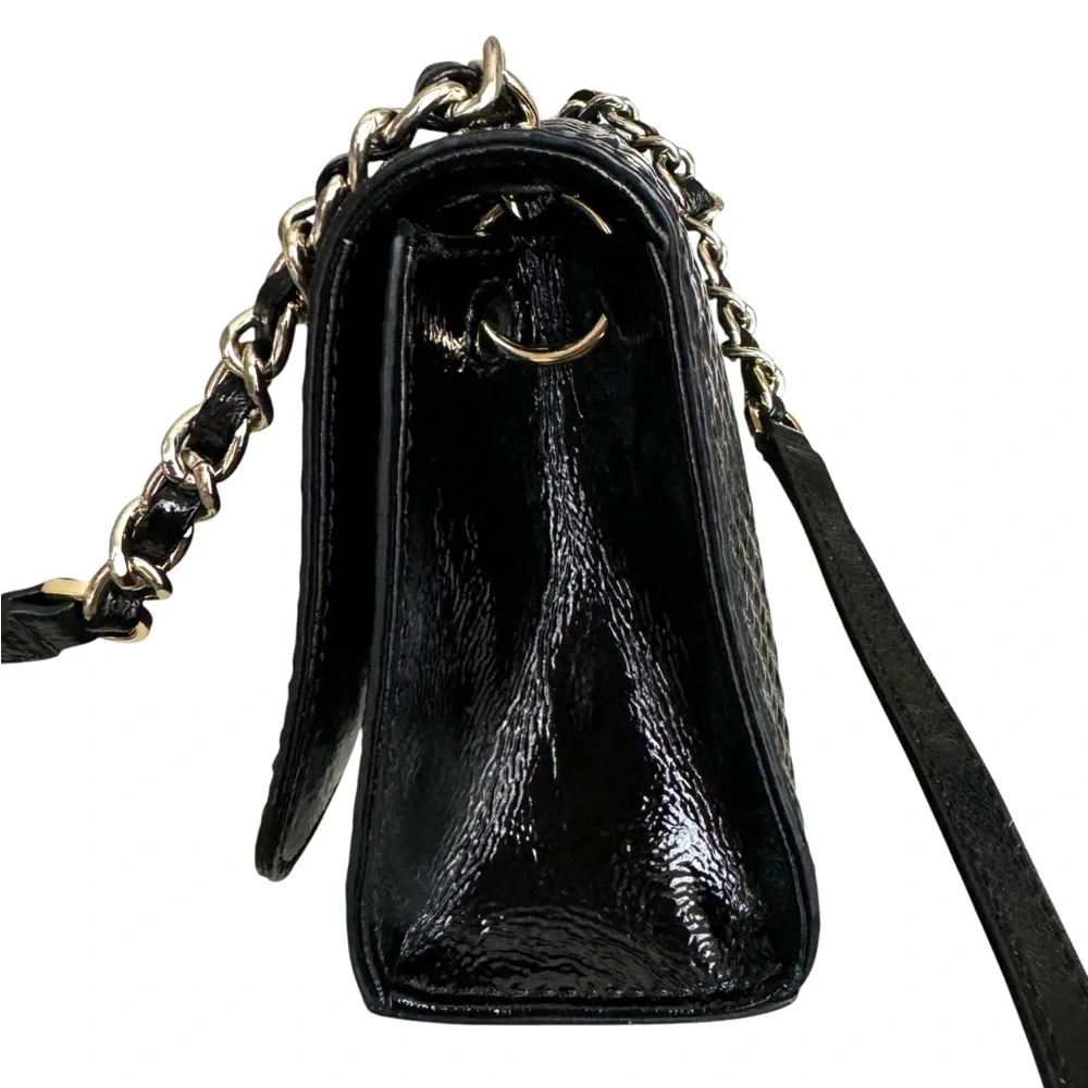 🆕 Tory Burch Marion Patent Flap Shoulder Bag Crossbody Black Embossed Leather